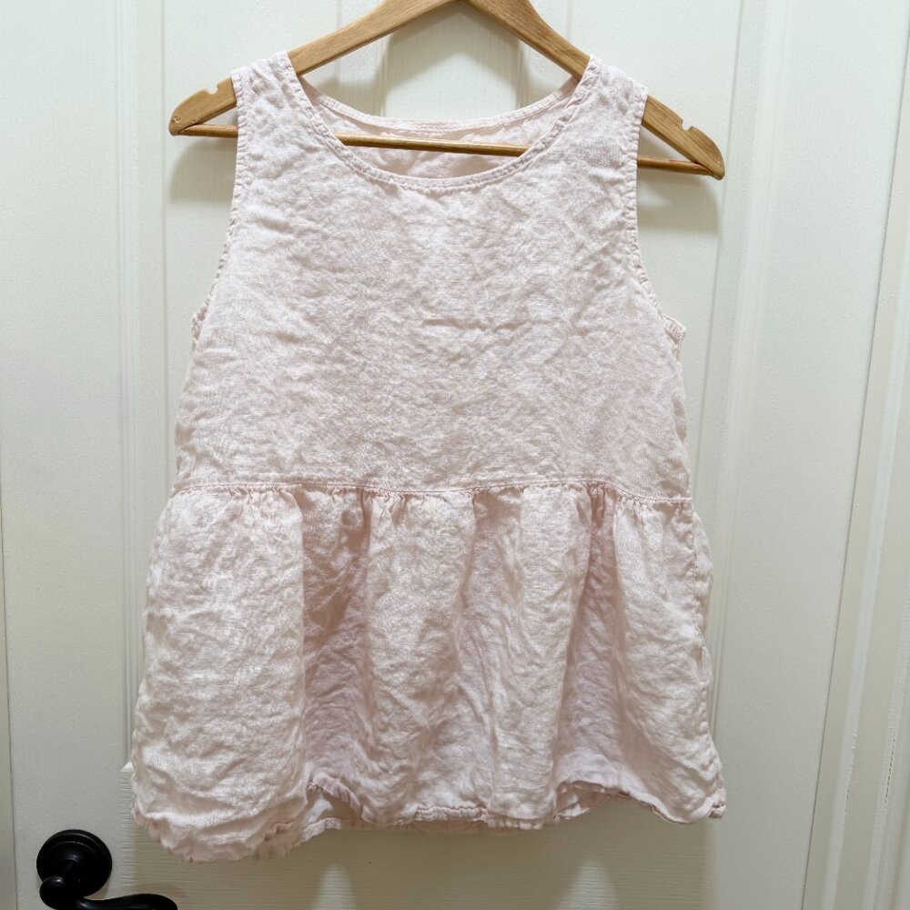 Francesca Bettini Italian Linen Top Size S Soft Pink Sleeveless Peplum Hem Boho - Picture 8 of 8